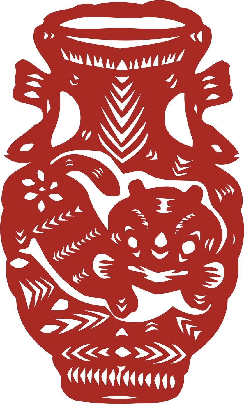 中国风中式传统喜庆民俗人物动物窗花剪纸插画边框AI矢量PNG素材【1220】